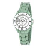 Henley Ladies Enamelled Round Watch – Silver Sunray Dial, Green Bracelet