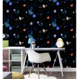 Arthouse Cosmos Space Wallpaper with Planets & Stars – 3D Photographic Effect Kids Room Covering, Charcoal