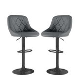 Neo Madrid Set of 2 Swivel Fabric Bar Stools – Gas Lift, Quilted Seat, Dark Grey
