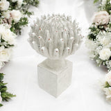 Stone-Look Resin Flower Garden Ornament on Base – Decorative Floral Figurine for Home or Office, 27cm