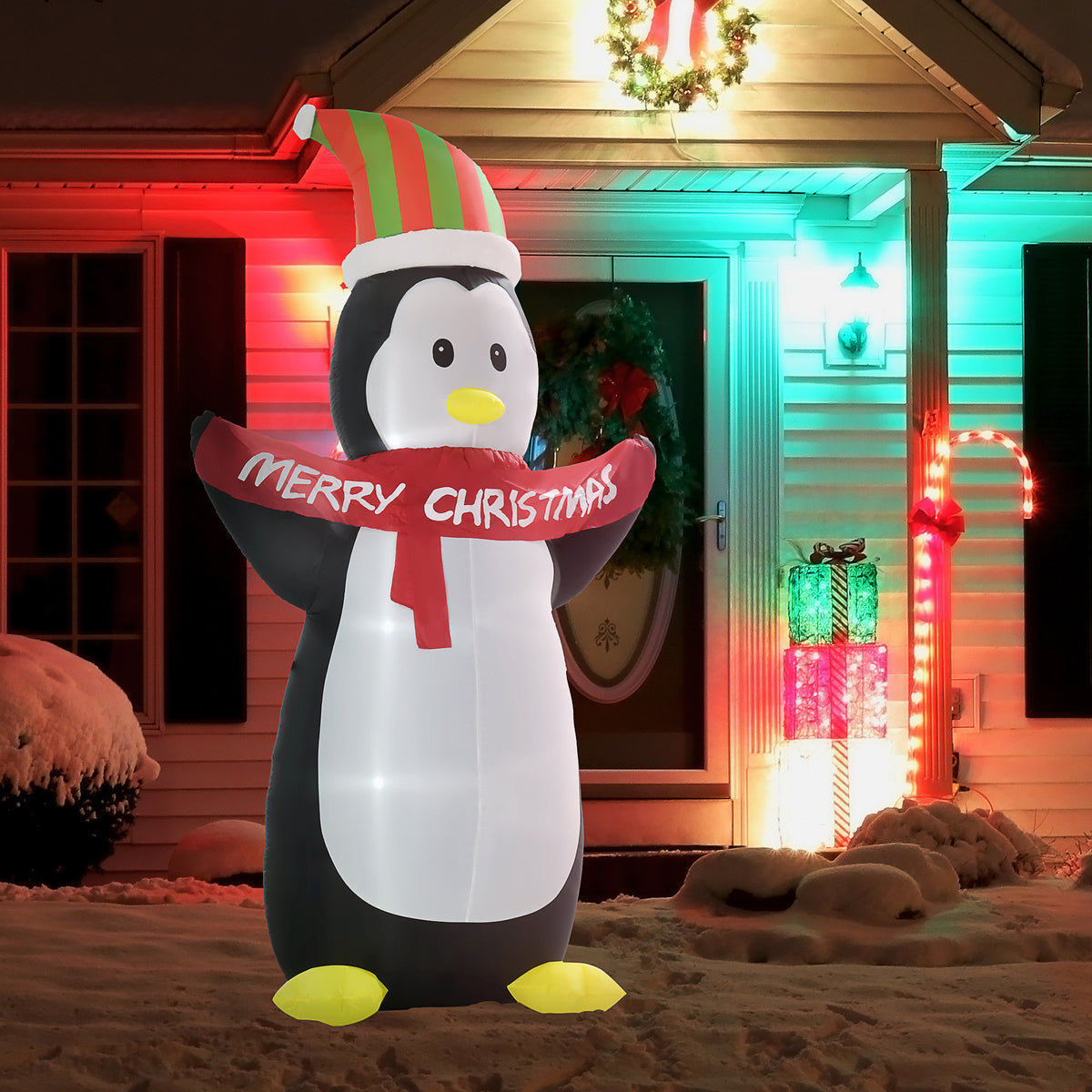 HOMCOM 8ft Inflatable Penguin with Christmas Banner