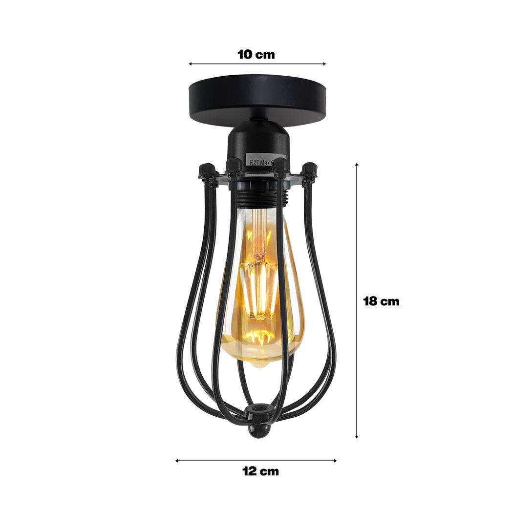 Vintage Industrial Balloon Shaped Wire Cage Ceiling Light with Metal Ceiling Rose & E27 Holder – Max 60W
