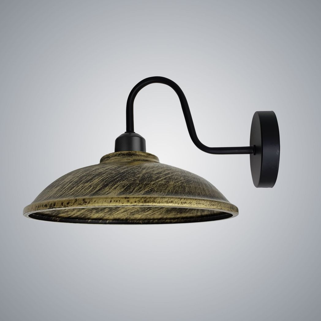 Vintage Swan Neck Wall Light, Hemisphere Shade, E27 Socket – Dimmable Indoor Wall Sconce, Brushed Brass