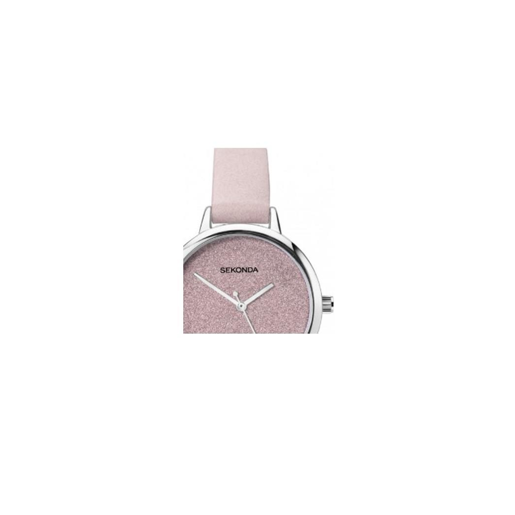 Sekonda Ladies Glitter Dial Watch with Pink Leather Strap