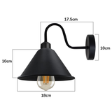 Vintage Cone Wall Light with Swan Neck and E27 Socket – Dimmable Indoor Sconce, Black