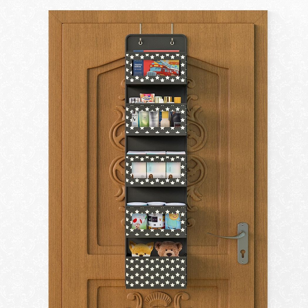 Vinsani 5 Tier Over-the-Door Hanging Organiser with Clear Windows – Space-Saving Wardrobe Storage, Black