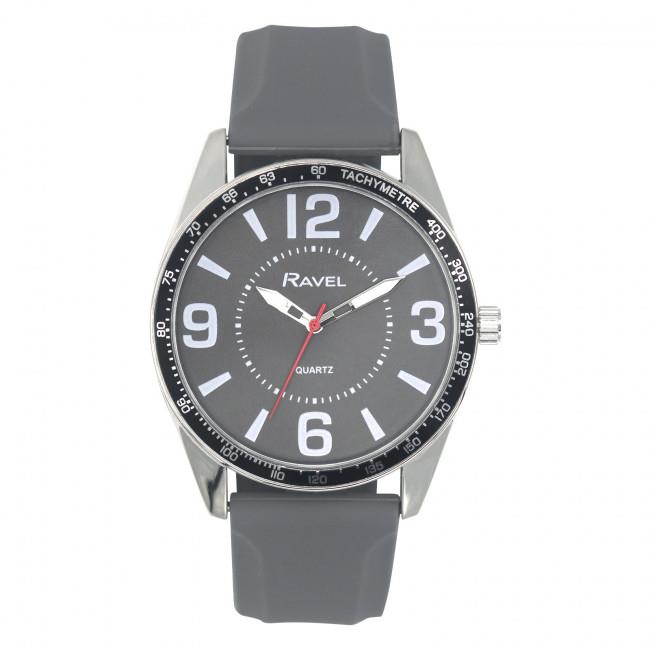 Ravel Mens Sports Watch – Grey Dial, Grey Silicone Strap