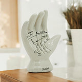 AcaciaHome Ceramic Crackle Phrenology Hand Ornament, 17cm – Cream Painted Palmistry Hand Home Décor