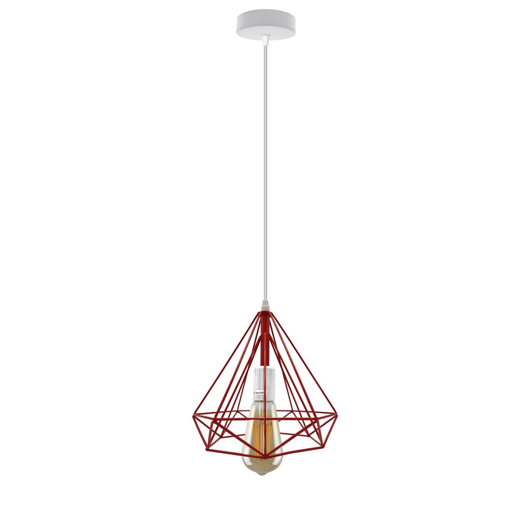 LEDSONE Single Red Vintage Industrial Cage Pendant Light, E27 Loft Style Metal Lamp – Bedroom & Living Room