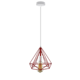 LEDSONE Single Red Vintage Industrial Cage Pendant Light, E27 Loft Style Metal Lamp – Bedroom & Living Room