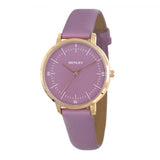 Henley Ladies Minimalist Watch, Polished Round Silver-Tone Case, Lavender Leather Strap