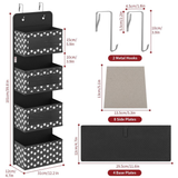 Vinsani 4 Tier Over Door Hanging Organiser with Clear Pockets and Metal Hooks – Space Saving Storage, Black
