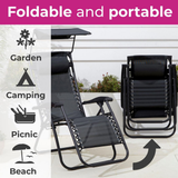 Neo 3-Piece Zero Gravity Chair Set with Side Table & Cup Holder – Folding Garden Loungers, Black