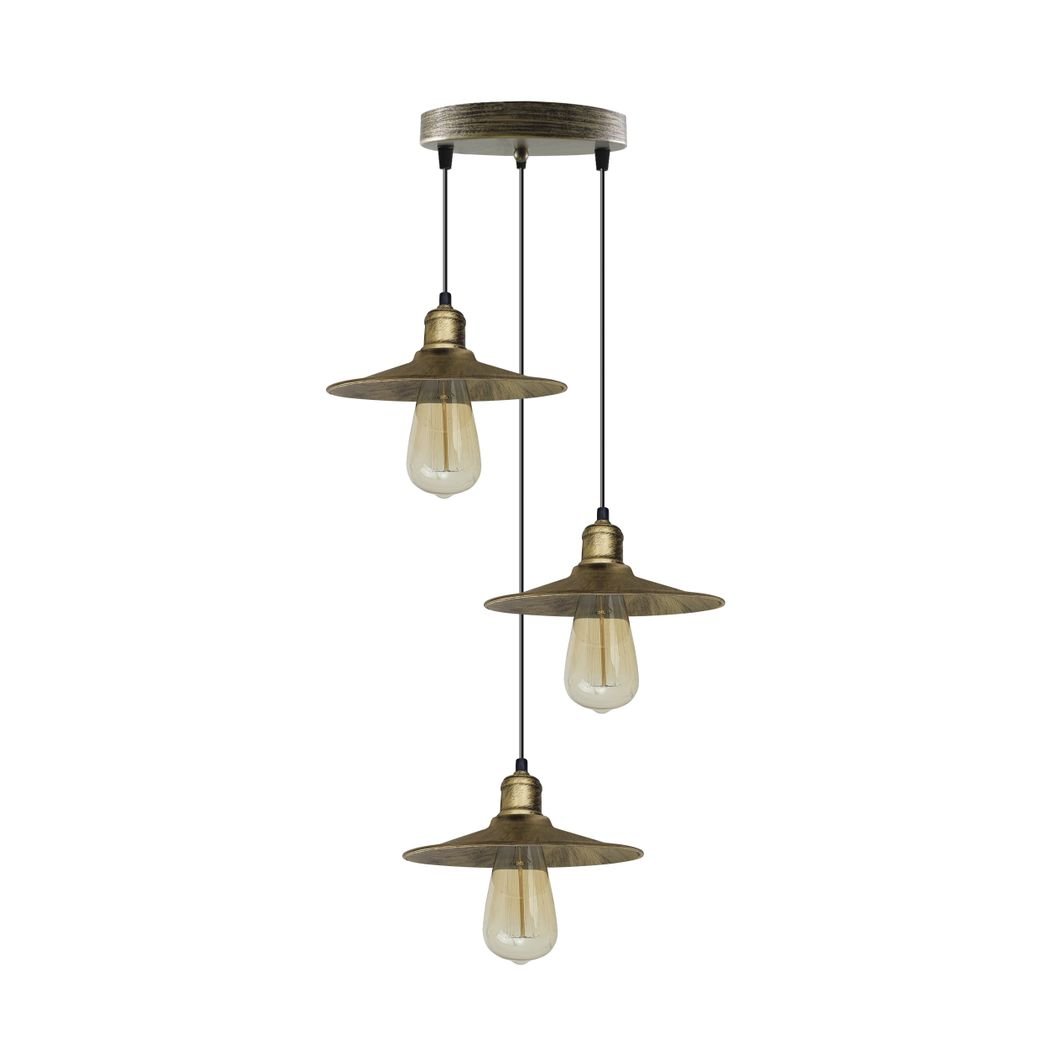 LEDSONE 4 Head Vintage Industrial Brushed Brass Ceiling Pendant Light with 22cm Shades – Dimmer Compatible