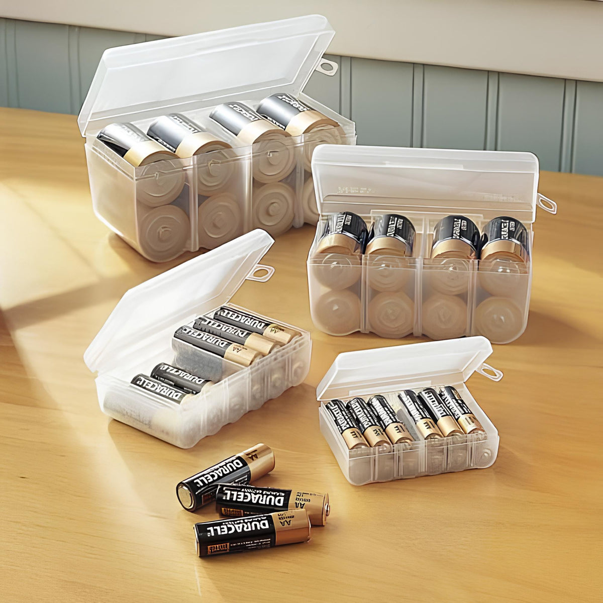 Avilo Battery Organiser Set of 4 – Storage Cases for AA, C, D and Other Batteries in Four Sizes