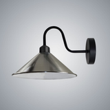 Vintage Swan Neck Wall Light with Cone Shade and E27 Socket – Dimmable Indoor Wall Sconce, Satin Nickel