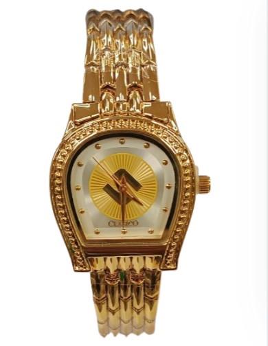 Clasico Ladies Bling Water-Resistant Bracelet Watch – Gold Dial, Gold Metal Strap