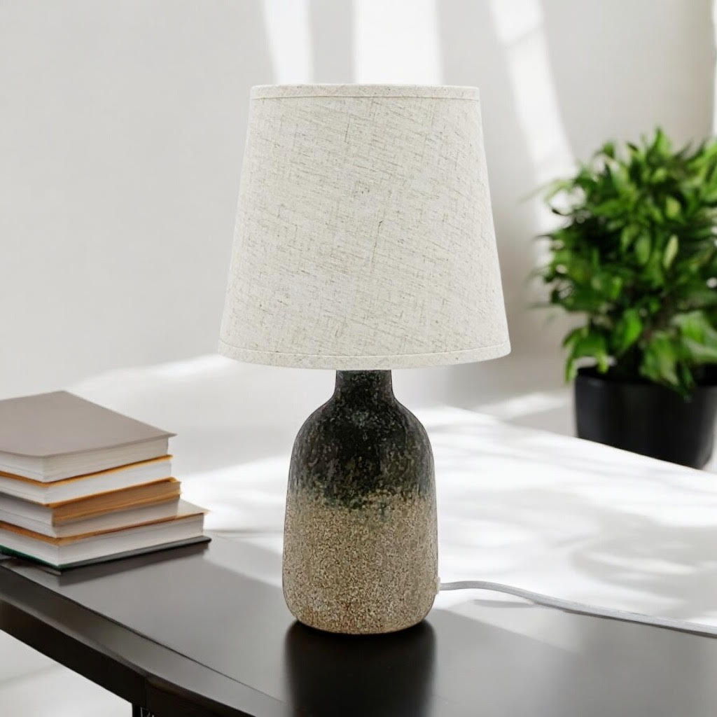 AcaciaHome Grey Two-Tone Ceramic Table Lamp with Drum Shade – 40cm Bedside & Desk Lighting