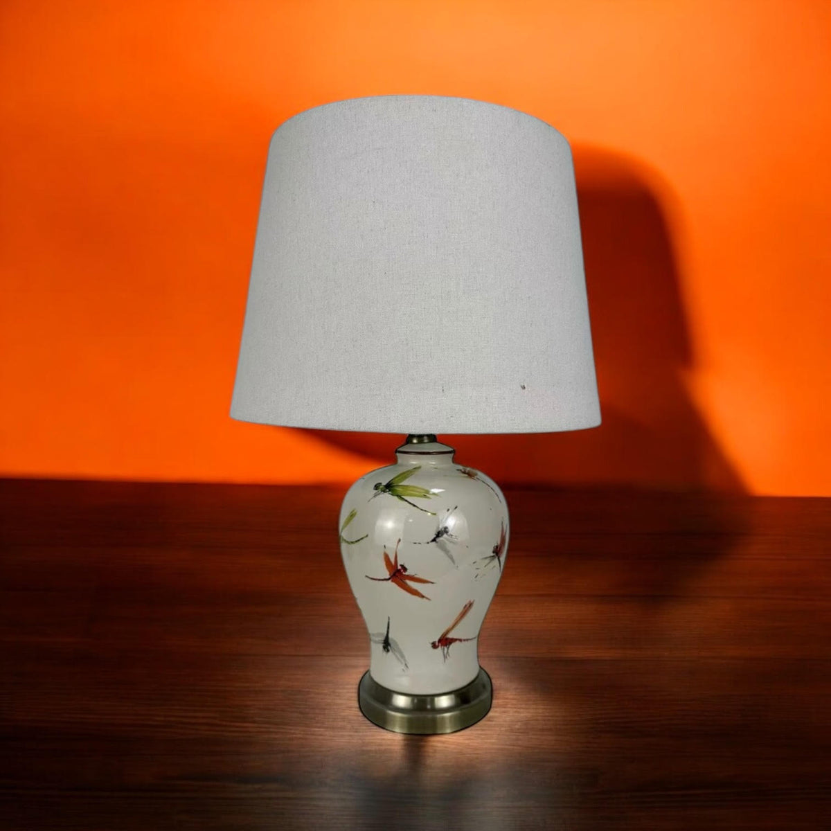 AcaciaHome Oriental Floral Ceramic Table Lamp with Drum Shade – Large 65cm Hallway Lamp, Butterfly Design