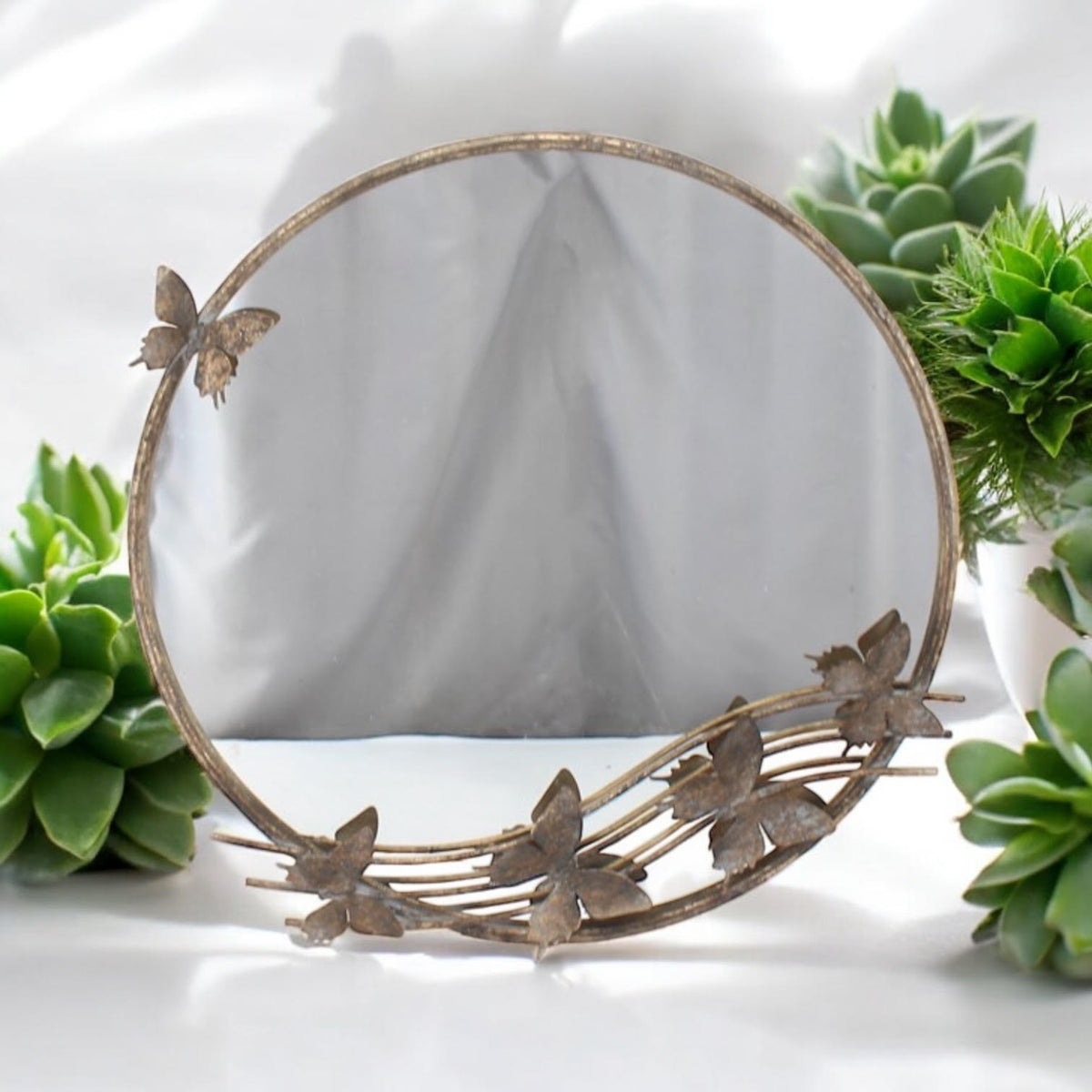 Ornate Butterfly Wall Mirror – Shabby Chic Rustic Gold Metal & Glass Frame for Bedroom, Living Room & Hallway