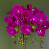 Leaf 52cm Large Artificial Orchid with 15 Real Touch Flowers – Silver Shiny Pot, Dark Pink