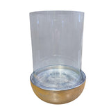 Silver Chrome Hurricane Candle Holder, 32cm – Wood, Metal & Glass Centrepiece for Pillar Candles