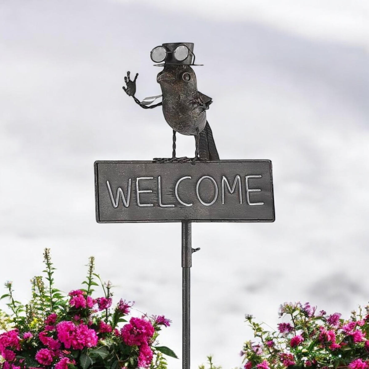 AcaciaHome 125cm Metal Owl Garden Stake with Welcome Sign – Whimsical Outdoor Art for Gardens & Porches