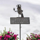 AcaciaHome 125cm Metal Owl Garden Stake with Welcome Sign – Whimsical Outdoor Art for Gardens & Porches