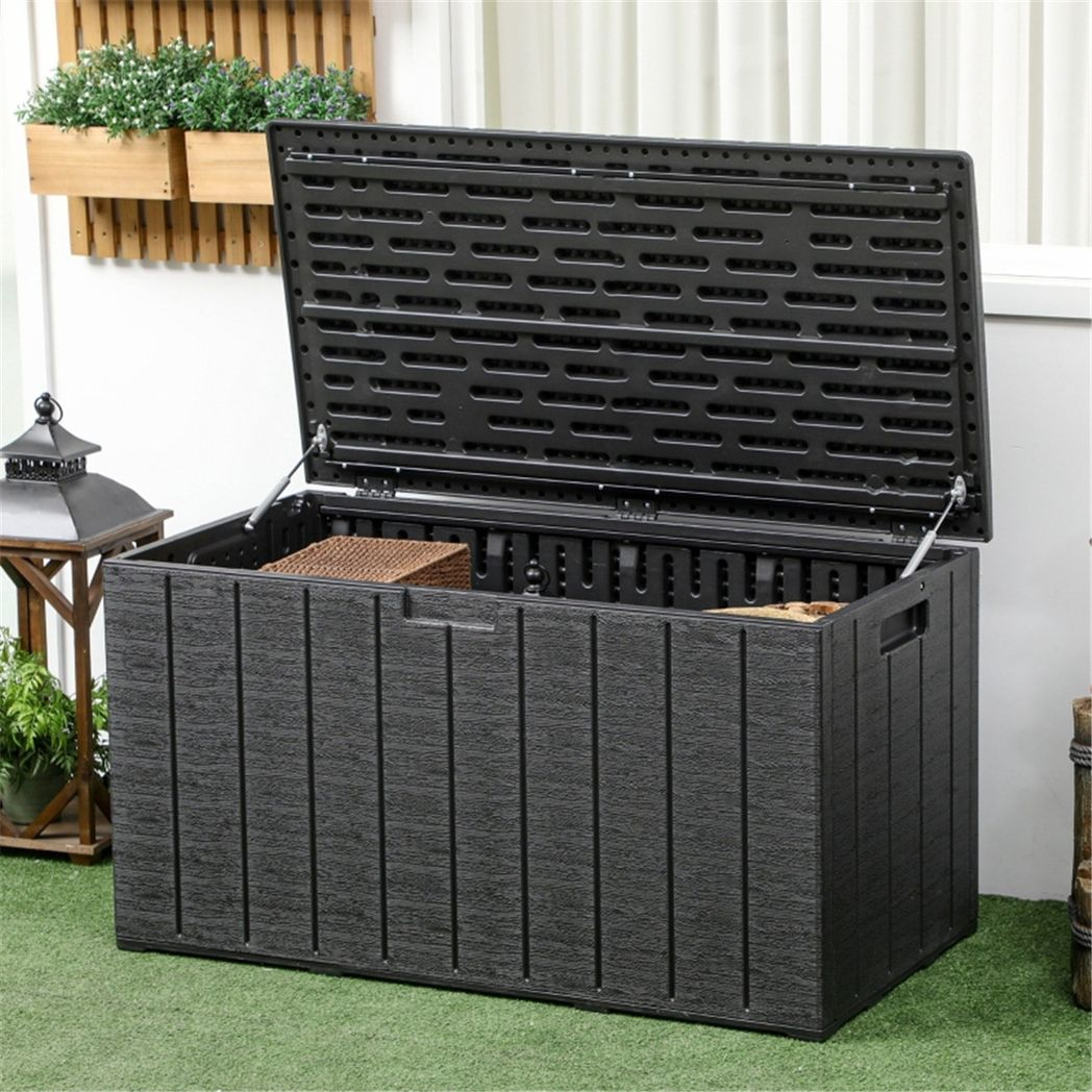 366L Outdoor Storage Box with Handles & Rollers – Double-Walled Weather-Resistant Plastic Chest, Black
