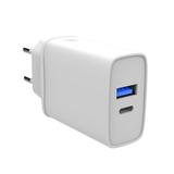 FX Dual EU Mains Charger with USB-C and USB-A Ports – Compact 2-Port Travel Plug, White
