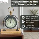 Silent Sweep Black Mantel Clock with Easy-to-Read Face – Quiet Tabletop Timepiece for Bedroom & Office