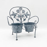 AcaciaHome Double Bench Plant Stand – 2 Pot Weatherproof Metal Flower Display Rack, Indoor/Outdoor, Grey
