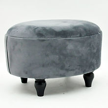 AcaciaHome Deluxe Oval Footstool with Solid Wood Frame & Removable Legs – Handmade Shabby Chic, Red