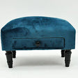 Royal blue velvet footstool with drawer