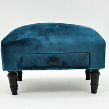 Royal blue velvet footstool with drawer