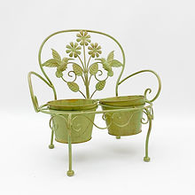 AcaciaHome Double Bench Plant Stand – 2 Pot Weatherproof Metal Flower Display Rack, Indoor/Outdoor, Green
