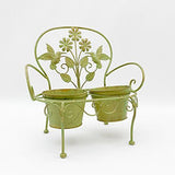 AcaciaHome Double Bench Plant Stand – 2 Pot Weatherproof Metal Flower Display Rack, Indoor/Outdoor, Green