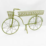 AcaciaHome Metal Bicycle Planter with Trolley, Basket, Bucket & Flower Pot, 138cm – Garden Ornament, Leaf Green