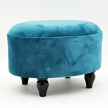 AcaciaHome Deluxe Oval Footstool with Solid Wood Frame & Removable Legs – Handmade Shabby Chic, Blue