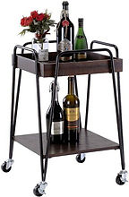 Black drinks trolley with wooden shelves