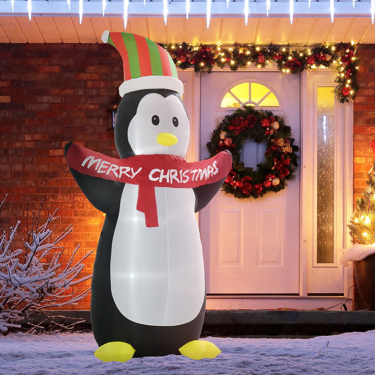 HOMCOM 8ft Inflatable Penguin with Christmas Banner