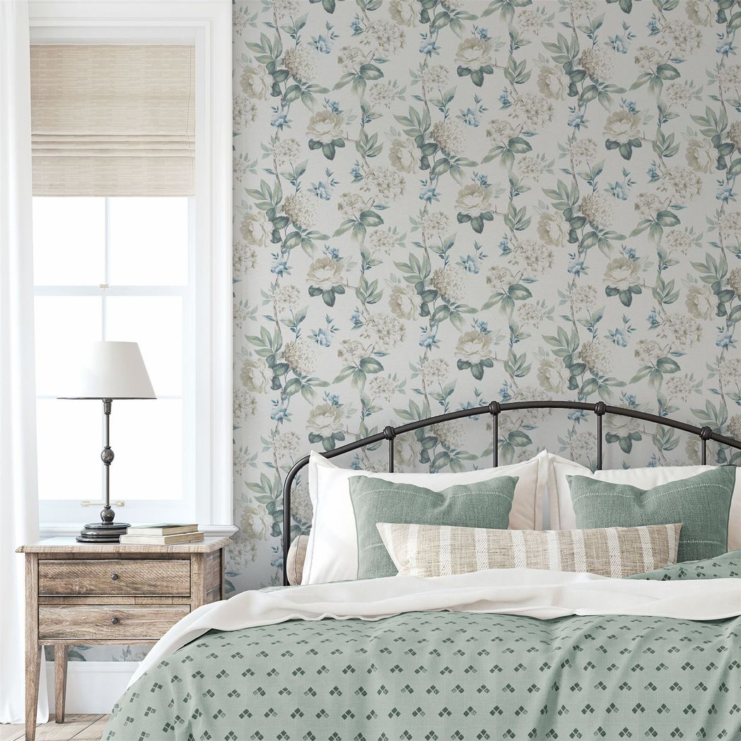 Arthouse Keeka Floral Wallpaper – Elegant Trailing Flowers for Feature Walls, Blue & Cream