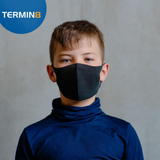 Termin8 Lightweight Breathable Reusable Face Mask for Kids – Double Layer, Polyester and Spandex, Black