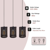 LEDSONE 3-Head Rectangle Base Natural Wicker Rattan Pendant Light, E27 – Kitchen Island & Dining Room