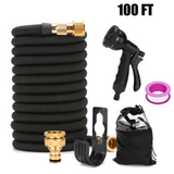 Heavy Duty Expandable Garden Hose, 100ft with 8-Pattern Spray Gun – Triple-Layer Latex, Kink-Free Kit
