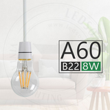 2 Pack A60 B22 Bayonet LED Filament Bulbs, 4W 450 Lumens – Dimmable Retro Glass Bulbs, Cool White 6000K