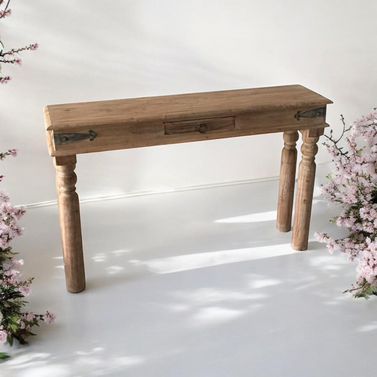 AcaciaHome 120cm Wooden Console Table with Storage Drawers – Slim Hallway and Entryway Table, Modern Design