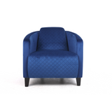Blue Velvet Tub Accent Armchair with Criss-Cross Pattern, Padded Seat & Drop Arms – Mid-Century Style