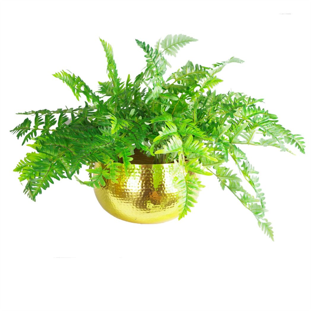 Leaf XL Metal Bowl Planter 32 x 20cm – Handmade Indoor Plant Pot with Hammered Gold Finish, Straight Edge