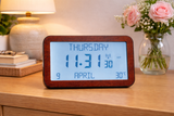 Avilo Backlit Full Disclosure Radio Controlled Clock with 6 Languages – Easy-to-Read 2.5 cm Digits, Wood